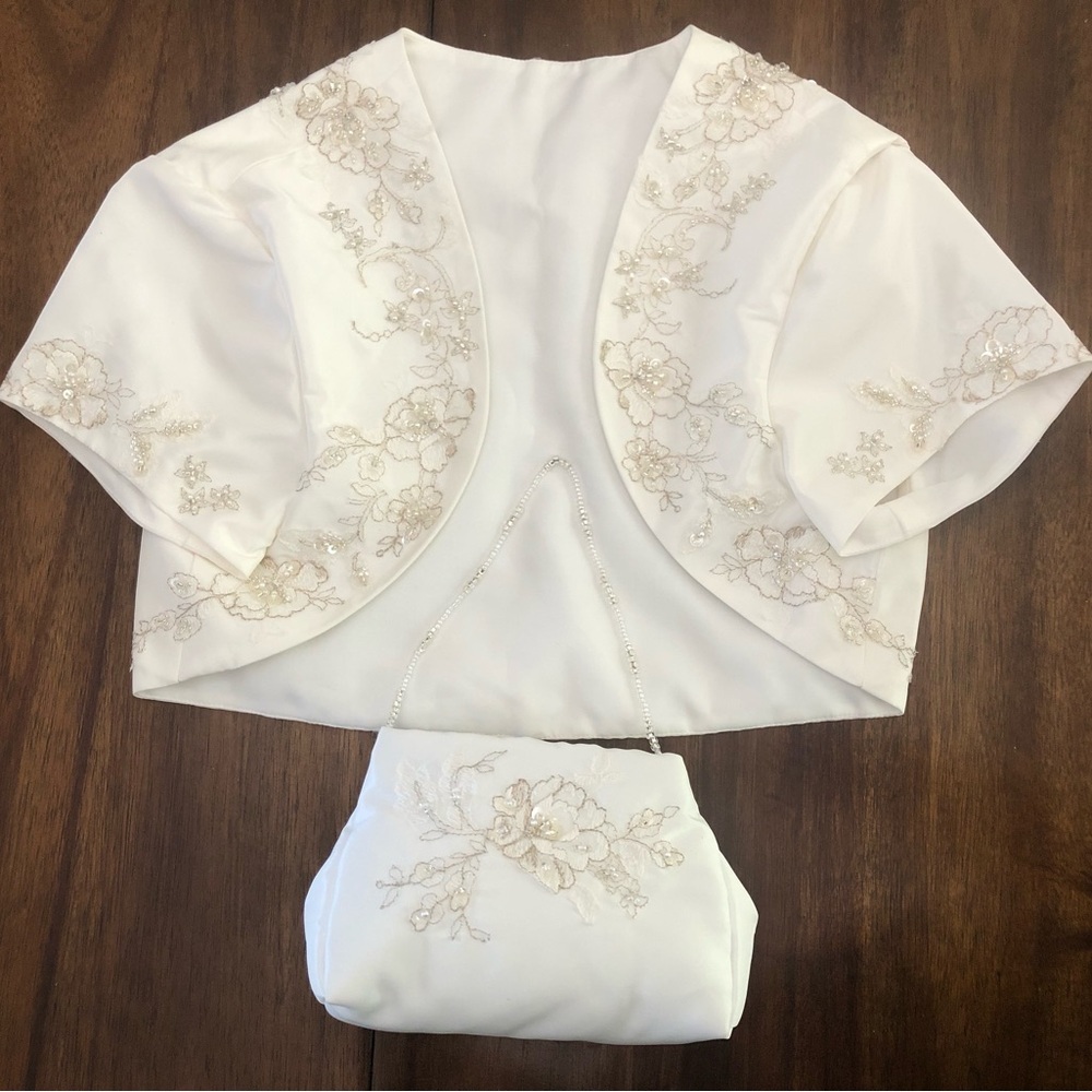 Girls Size 10 Cream & Gold Bolero Jacket & Matching Purse NWT
